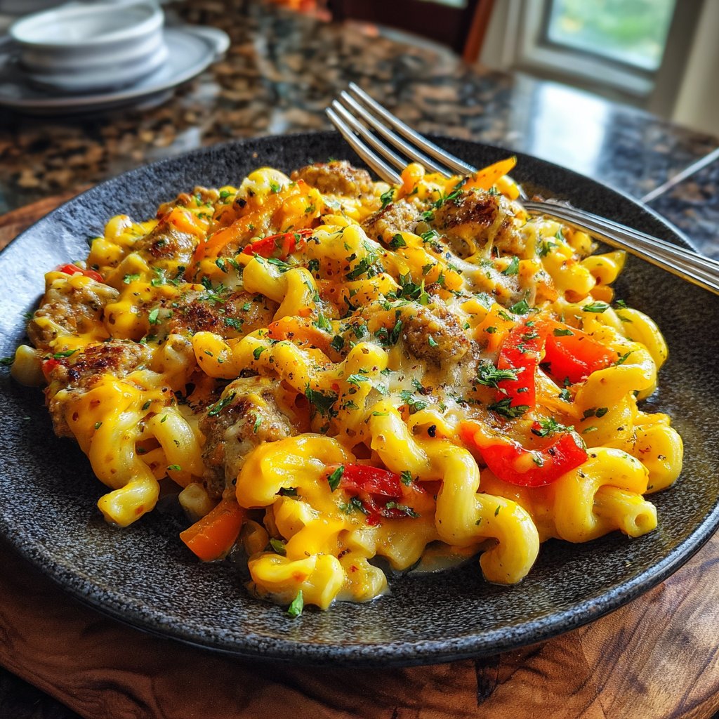 One Pot Creamy Cajun Sausage Pasta with Cheddar